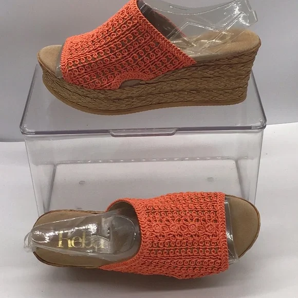 🌼3/$12🌼BUNDLE DEAL! Reba Orange Slide Print Wedge Heel Sandal - Picture 2 of 9